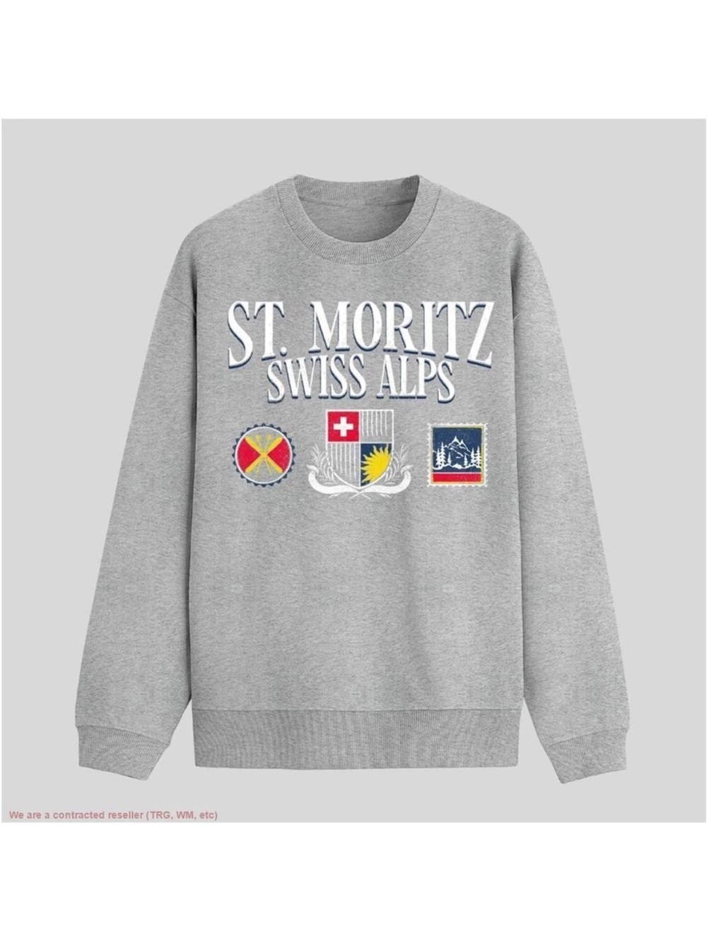 NWT Mad Engine Gray St. Moritz Swiss Alps Sweatshirt w/Crest Graphics, Size L